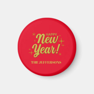 Gold Color Red Happy New Year Merry Christmas Magnet