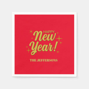 Gold Color Red Happy New Year Merry Christmas Napkin