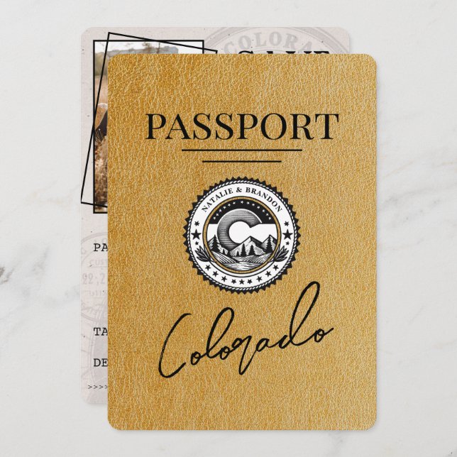 Gold Colorado Passport Save The Date (Front/Back)