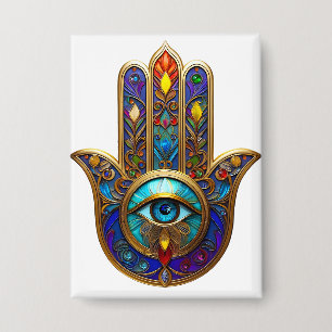 Gold Colorful Hamsa Turquoise Sapphire Third Eye