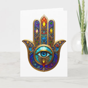 Gold Colorful Hamsa Turquoise Sapphire Third Eye Card