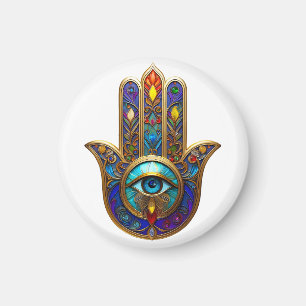 Gold Colorful Hamsa Turquoise Sapphire Third Eye Magnet