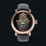 Gold Colorful Hamsa Turquoise Sapphire Third Eye  Watch<br><div class="desc">You are viewing The Lee Hiller Photography Art and Designs Collection of Home and Office Decor,  Apparel,  Gifts and Collectibles. The Designs include Lee Hiller Photography and Mixed Media Digital Art Collection. You can view her Nature photography at http://HikeOurPlanet.com/ and follow her hiking blog within Hot Springs National Park.</div>
