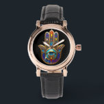 Gold Colorful Hamsa Turquoise Sapphire Third Eye  Watch<br><div class="desc">You are viewing The Lee Hiller Photography Art and Designs Collection of Home and Office Decor,  Apparel,  Gifts and Collectibles. The Designs include Lee Hiller Photography and Mixed Media Digital Art Collection. You can view her Nature photography at http://HikeOurPlanet.com/ and follow her hiking blog within Hot Springs National Park.</div>