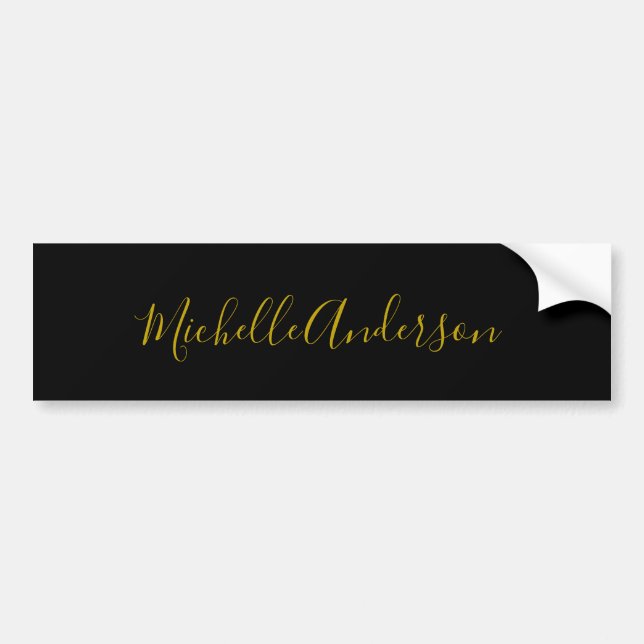 Gold Colour Black Modern Minimalist Handwrite Name Bumper Sticker (Front)