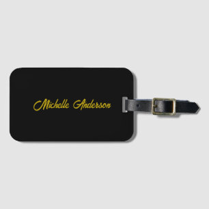 Gold Colour Black Modern Minimalist Handwrite Name Luggage Tag