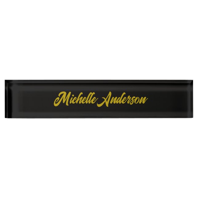 Gold Colour Black Modern Minimalist Handwrite Name Nameplate (Front)