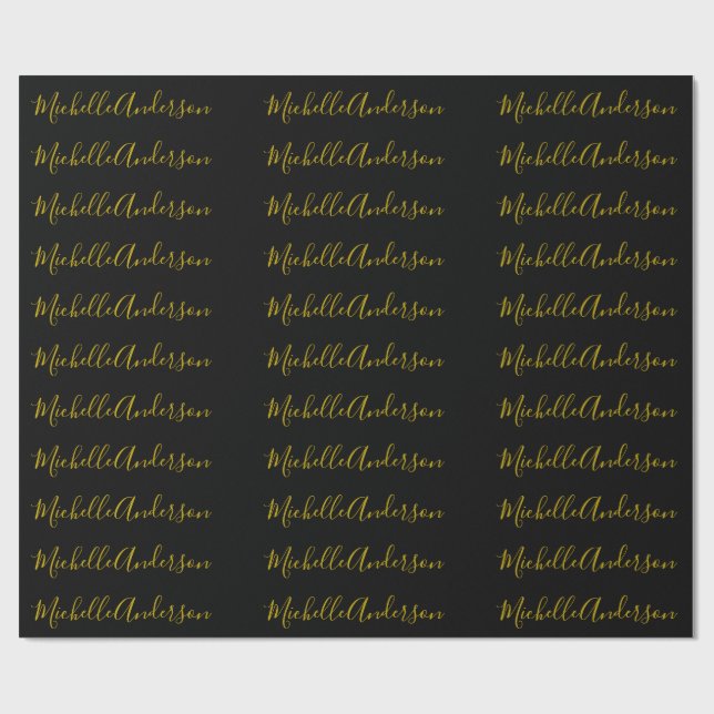 Gold Colour Black Modern Minimalist Handwrite Name Wrapping Paper (Flat)
