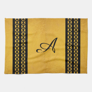 Gold Colour Black Monogram Bars and Diamond Design Tea Towel