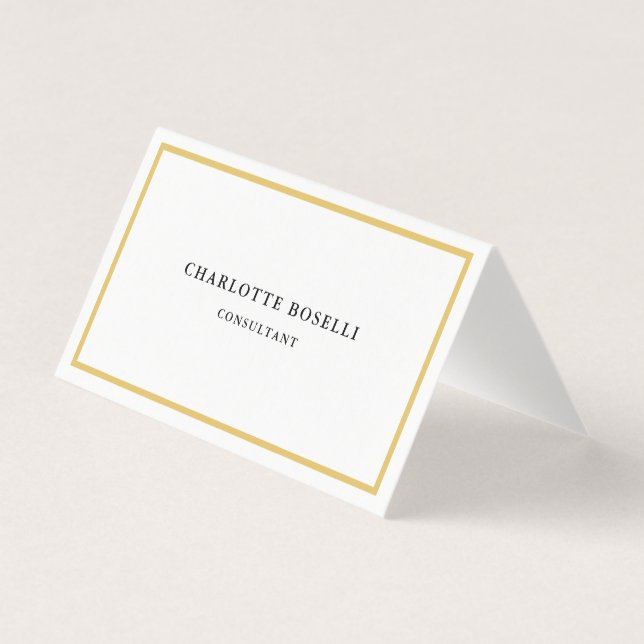 Gold Colour Borders White Minimalist Professional  Business Card (Front)