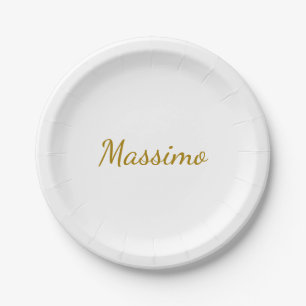 Gold Colour Calligraphy Elegant Plain Simple Name Paper Plate