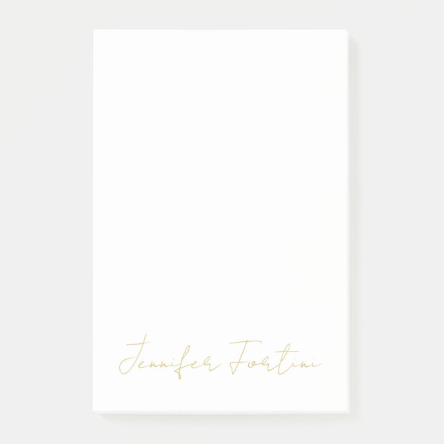 Gold Colour Calligraphy Elegant Plain Simple Name Post-it Notes (Front)