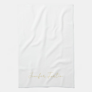 Gold Colour Calligraphy Elegant Plain Simple Name Tea Towel