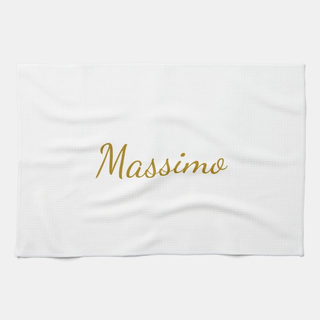 Gold Colour Calligraphy Elegant Plain Simple Name Tea Towel (Horizontal)