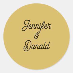 Gold colour calligraphy trendy plain personal name classic round sticker