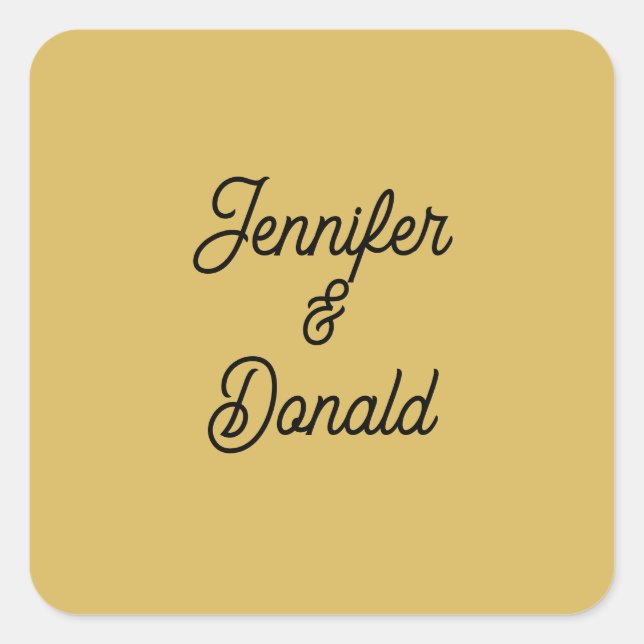 Gold colour calligraphy trendy plain personal name square sticker (Front)