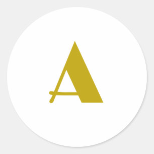 Gold Colour Custom Monogram Initial Letter Plain Classic Round Sticker