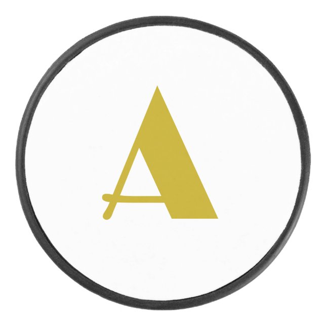 Gold Colour Custom Monogram Initial Letter Plain Hockey Puck (Front)