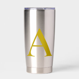 Gold Colour Custom Monogram Initial Letter Plain Insulated Tumbler