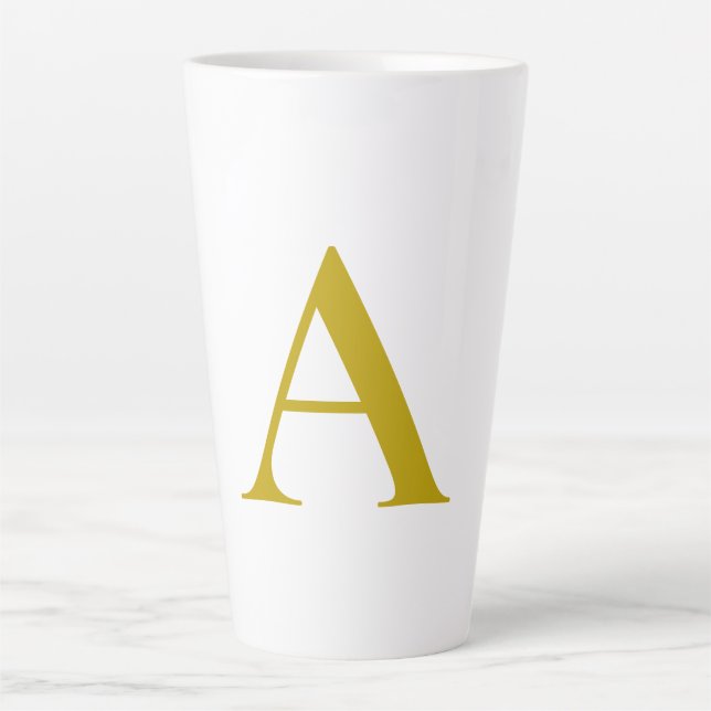 Gold Colour Custom Monogram Initial Letter Plain Latte Mug (Front)