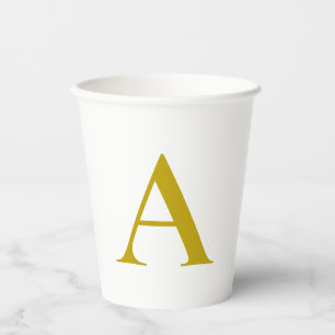 Gold Colour Custom Monogram Initial Letter Plain Paper Cups