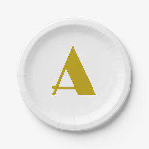 Gold Colour Custom Monogram Initial Letter Plain Paper Plate