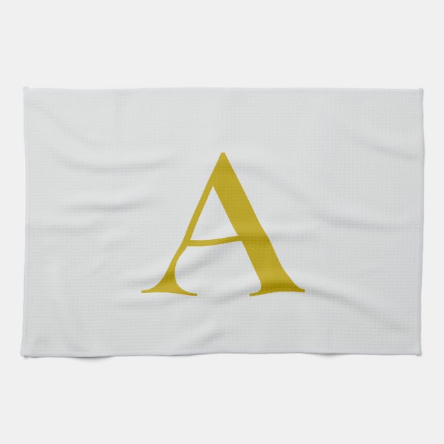 Gold Colour Custom Monogram Initial Letter Tea Towel (Horizontal)