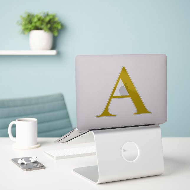 Gold Colour Custom Monogram Initial Transparent (Laptop On Desk)