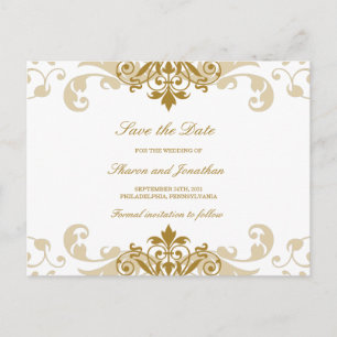 Gold Colour Elegant Ironworks Wedding Save the Dat Announcement Postcard