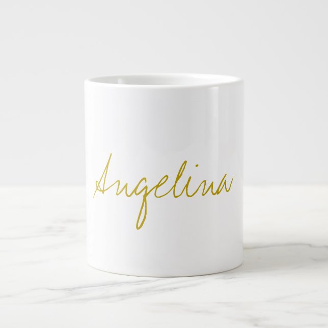 Gold Colour Elegant Stylish Trendy Unique Script Large Coffee Mug (Front)
