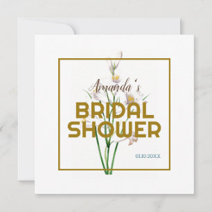 Gold Colour Floral Minimalist Bridal Shower Invitation