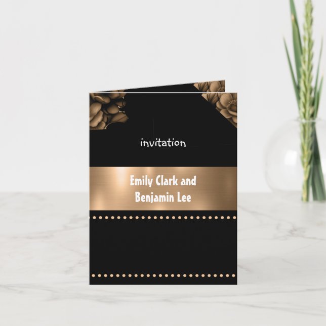 gold colour flower wedding Folded Invitation (Front)