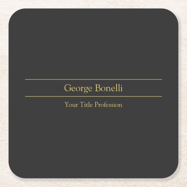 Gold Colour Grey Classical Personal Customise Chic Square Paper Coaster (Front)