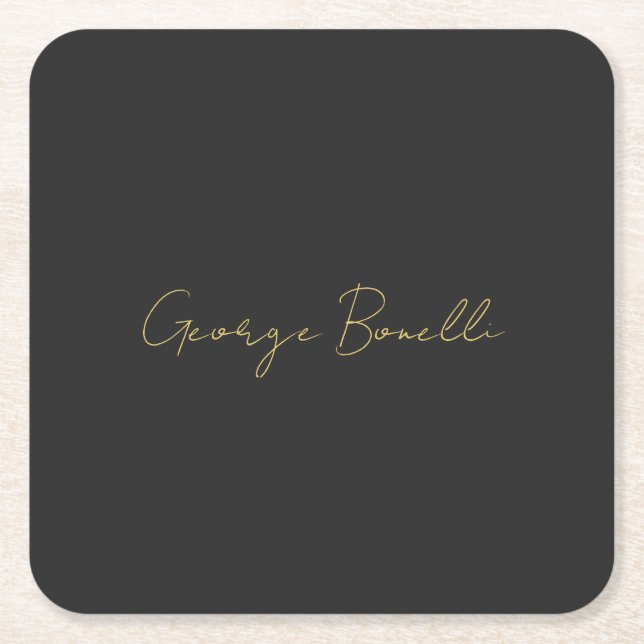 Gold Colour Grey Classical Personal Customise Chic Square Paper Coaster (Front)