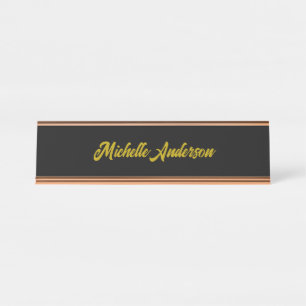 Gold Colour Grey Modern Minimalist Handwriting Nam Desk Name Plate