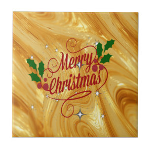 Gold-colour, Merry Christmas, Ceramic Tile