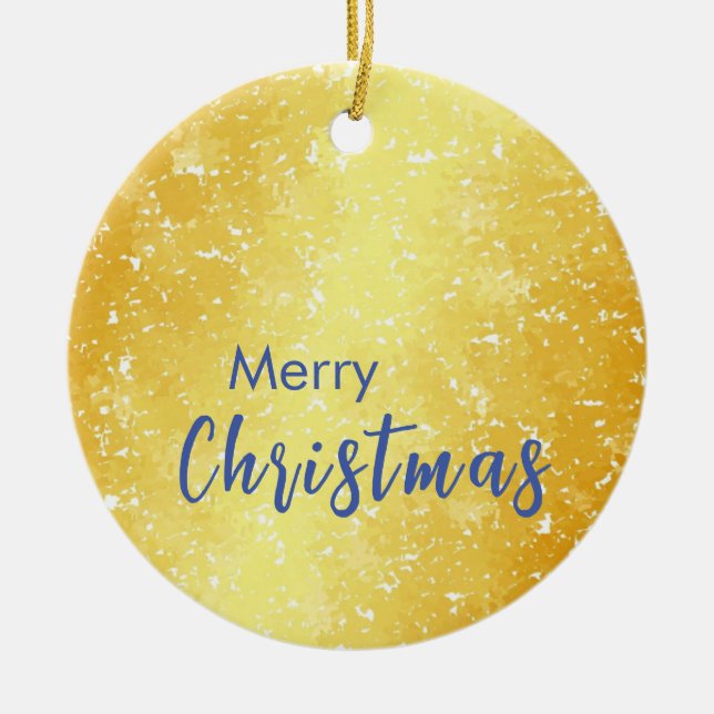 Gold Colour Merry Christmas Family Message New Yea Ceramic Ornament (Front)