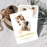 Gold Colour Merry Christmas Photo Collage Holiday Card<br><div class="desc">A 3-photo collage with Merry Christmas in gold and scattered stars.  Easily customise your photos and name on the front and back to make it your own.</div>