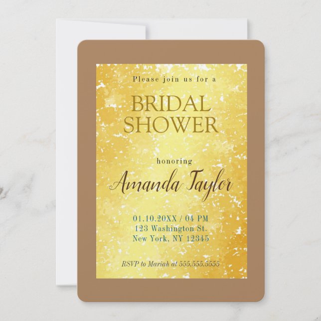 Gold Colour Minimalist Bridal Shower Invitation (Front)