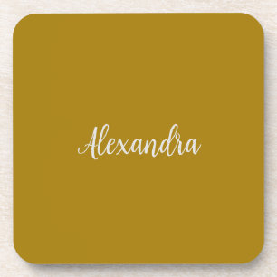 Gold Colour Minimalist Plain Add Name Calligraphy  Coaster