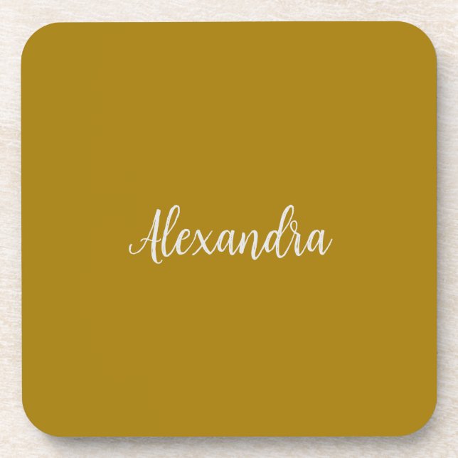 Gold Colour Minimalist Plain Add Name Calligraphy  Coaster (Front)