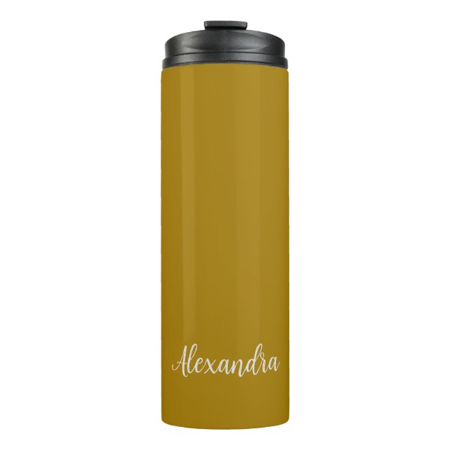 Gold Colour Minimalist Plain Add Name Calligraphy  Thermal Tumbler (Front)