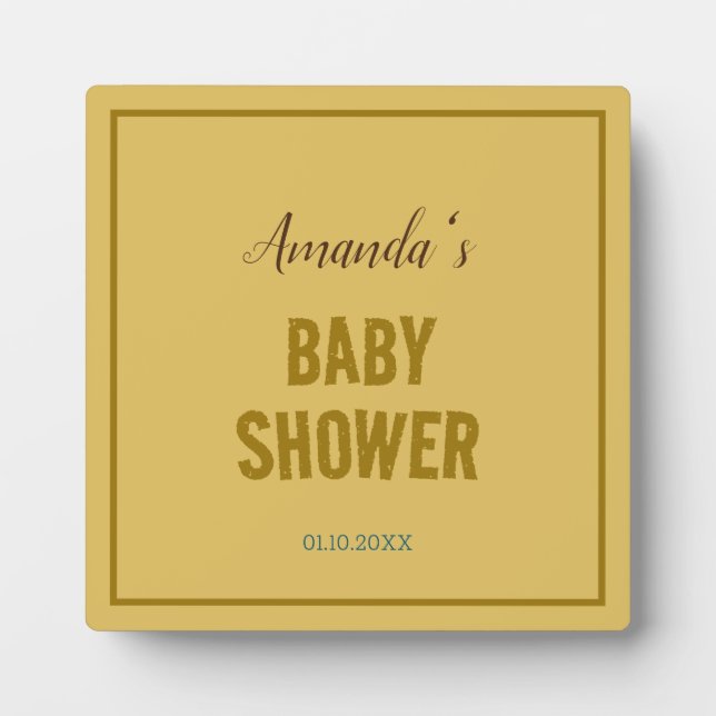 Gold Colour Modern Minimalist Baby Shower Plaque (Front)