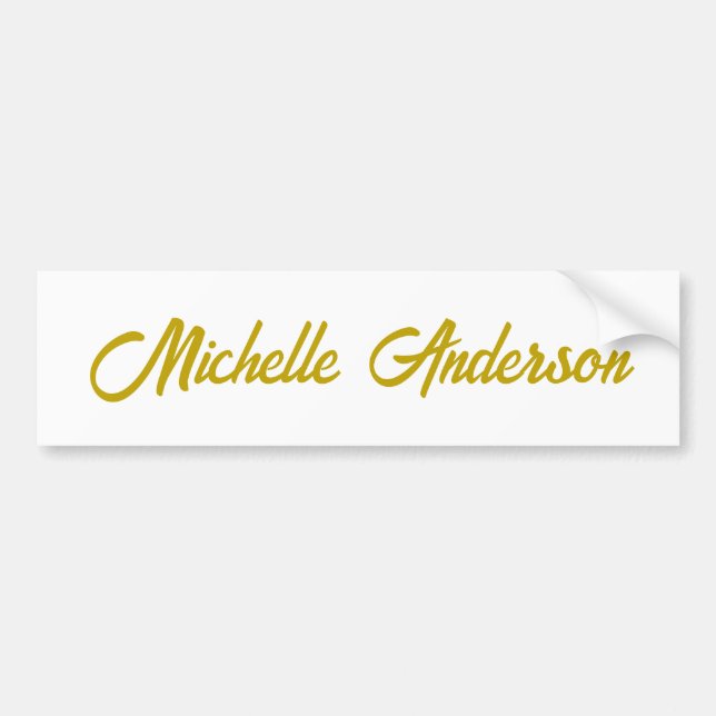 Gold Colour Modern Minimalist Handwrite Name Bumper Sticker (Front)