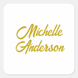 Gold Colour Modern Minimalist Handwrite Name Square Sticker