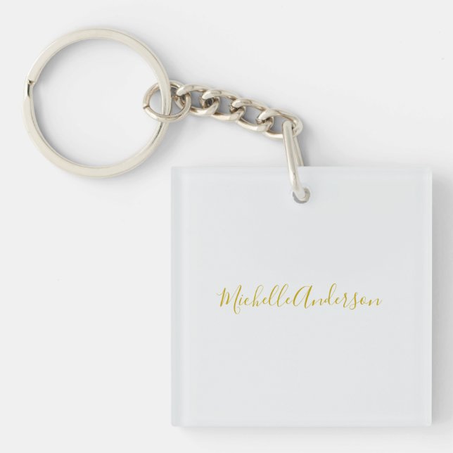 Gold Colour Modern Minimalist Handwriting Name Key Ring (Front)