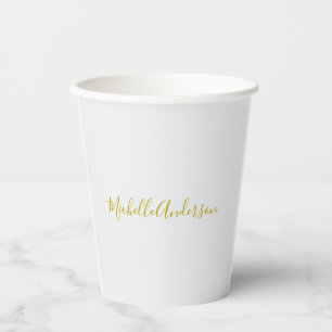Gold Colour Modern Minimalist Handwriting Name Paper Cups