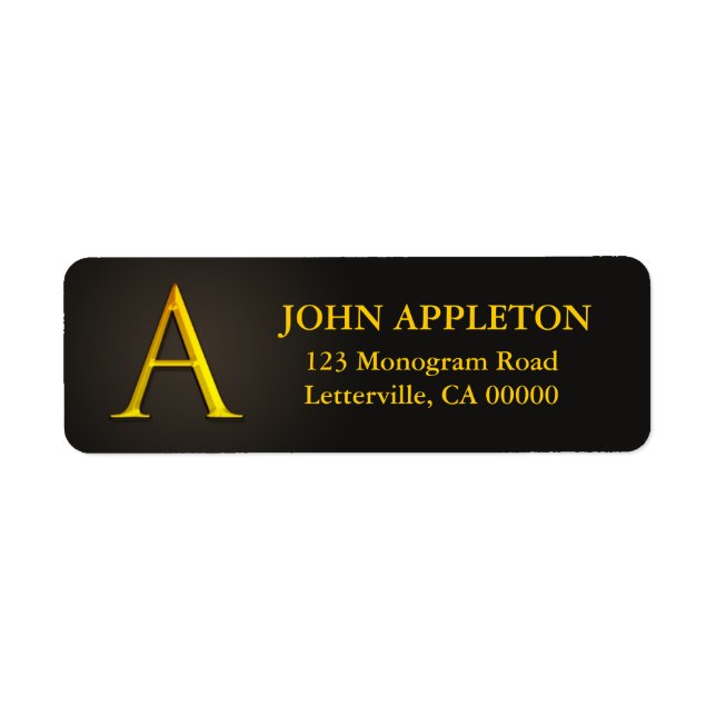 Gold Colour Monogram A Return Address Labels (Front)