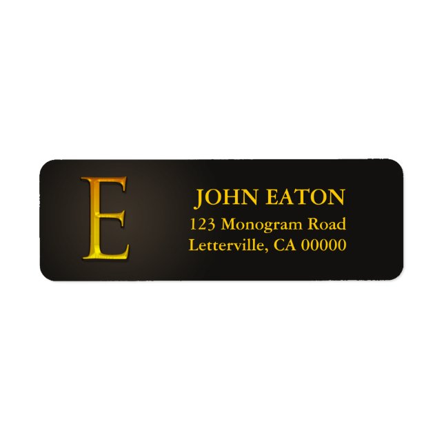 Gold Colour Monogram E Return Address Labels (Front)