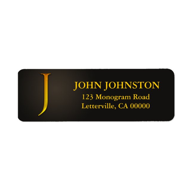 Gold Colour Monogram J Return Address Labels (Front)